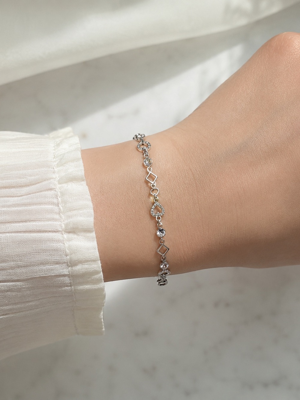 925 Sterling Silver Swarovski Stone Charm Bracelet - Picture 4 of 11